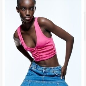 New Ribbed Front Ruched Crop Top